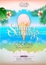 Summer disco poster cocktail beach party. Lettering poster summer is coming