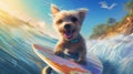 summer dog wave vacation funny ocean beach surfer animal puppy. Generative AI.