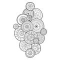 Summer doodle flower circles ornament. Hand drawn art mandalas. Made by trace from sketch. Black and white ethnic background.n