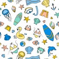 Summer. Doodles colorful background. Pattern seamless