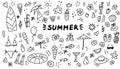 Summer doodles icon set. Hand drawn lines cartoon icons collection. Vector illustration Royalty Free Stock Photo