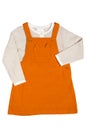 Summer dress isolated. Closeup of a beautiful orange baby girl dress and a beige shirt with isolated on a white background. Clippi