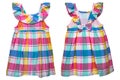 Summer dress isolated. Closeup of a colorful checkered sleeveless baby girl dress isolated on a white background. Children spring Royalty Free Stock Photo