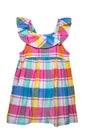 Summer dress isolated. Closeup of a colorful checkered sleeveless baby girl dress isolated on a white background. Children spring Royalty Free Stock Photo