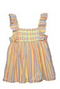 Summer dress isolated. Closeup of a colorful striped sleeveless baby girl dress isolated on a white background. Children spring