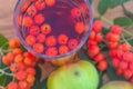 Summer drink, apples and berry of the mountain ash.