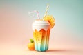 Summer drink cocktail with fruit slices and straws on gradient background Royalty Free Stock Photo