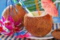 Summer drink in coconut shell Royalty Free Stock Photo