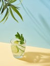 Summer drink in crystal glass with lime, cucumber and mint Royalty Free Stock Photo