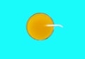 Summer drink - freshly squeezed orange juice in a glass with a straw tube, top view, isolated on a blue background with clipping,