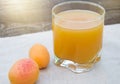 Summer drink and fruit-fresh apricot juice in a glass Cup and ripe apricots on a napkin, outdoors on a Sunny day Royalty Free Stock Photo