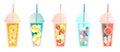 Summer drink set refreshing drinks in cup with lid Royalty Free Stock Photo