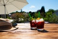 Summer drink on sunny terrace