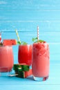 Summer drinks concept. Cold watermelon juice smoothies refreshing in the glass Royalty Free Stock Photo