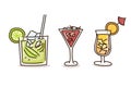 Summer drinks in trendy doodle hand drawn style. Vector illustrations with fresh cocktail drinks Royalty Free Stock Photo