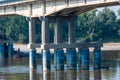 Summer drought on the river and low water on the banks Royalty Free Stock Photo