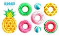 Summer elements vector set design. Summer floaters and beachball swimming pool and beach floating inflatable rings.