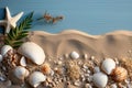 summer with this enchanting background featuring beach shells, starfish, and other coastal ornaments.