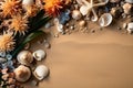 summer with this enchanting background featuring beach shells, starfish, and other coastal ornaments.