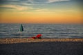 Summer equipment evening beach Royalty Free Stock Photo