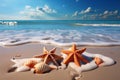 Summer escape Seashells and starfish grace the sun soaked tropical shoreline