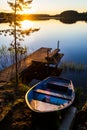 Summer evening landscape with a boat at the pier on a lake Royalty Free Stock Photo