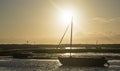 Summer evening landscape of leisure boats in harbor at low tide Royalty Free Stock Photo