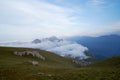 Warm summer evening in the mountains of North Osettia Green hills and magestic clouds down the hill