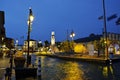 Summer evening scene at port of mediterranean city