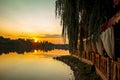 Summer evening sunset over the pond. Royalty Free Stock Photo