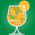 Summer exotic and tropic juice lemonade vector vintage poster. Orange juice with orange slices in a glass.