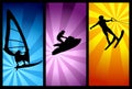 Summer Extreme Sport Silhouettes - Windsurfing, Water Jet ski - Vector Royalty Free Stock Photo