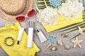 Summer facial skincare protection, Sun protection with Blank label cosmetics bottle container Royalty Free Stock Photo