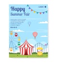 Summer Fair of Carnival, Circus, Fun Fair or Amusement Park Poster Template Flat Illustration Editable of Square Background for Royalty Free Stock Photo