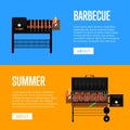 Summer barbecue party flyers with meats on grill Royalty Free Stock Photo
