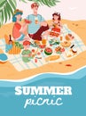 Summer family picnic banner or poster template flat vector illustration. Royalty Free Stock Photo