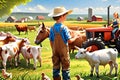 Summer farm field children livestock play Royalty Free Stock Photo