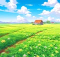 Summer Farm Fields Illustration