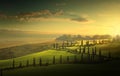Summer farmland and country road;  tuscany countryside rolling hills Royalty Free Stock Photo