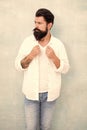 Summer fashion. Bearded man casual outfit. Fashion model. Mature handsome hipster with beard wear white shirt. Summer Royalty Free Stock Photo