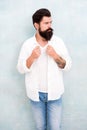 Summer fashion. Bearded man casual outfit. Fashion model. Mature handsome hipster with beard wear white shirt. Summer Royalty Free Stock Photo