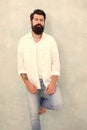 Summer fashion. Bearded model casual outfit. Fashion model. Mature handsome hipster with beard wear white shirt. Summer Royalty Free Stock Photo