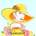 Summer fashion girl in yellow hat