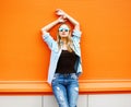 Summer, fashion and people concept - bright stylish pretty blond Royalty Free Stock Photo