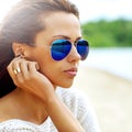 Summer fashion portrait of beautiful woman in sunglasses - close up Royalty Free Stock Photo