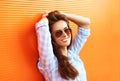 Summer fashion portrait pretty sensual woman in sunglasses Royalty Free Stock Photo