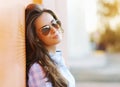 Summer fashion portrait pretty sensual woman in sunglasses Royalty Free Stock Photo