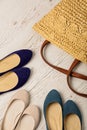 Summer fashion set. Women`s bag and shoes ballerinas. Royalty Free Stock Photo