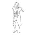 Summer fashion sketch vector art illustration. Line art drawing. Beautiful young girl in summer outfit . Stylized hand Royalty Free Stock Photo