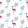 ABSTRACT TROPICAL FLAMINGO. HAND DRAW COMPOSITION OF SUMMER FEELING SEAMLESS VECTOR PATTERN. Royalty Free Stock Photo